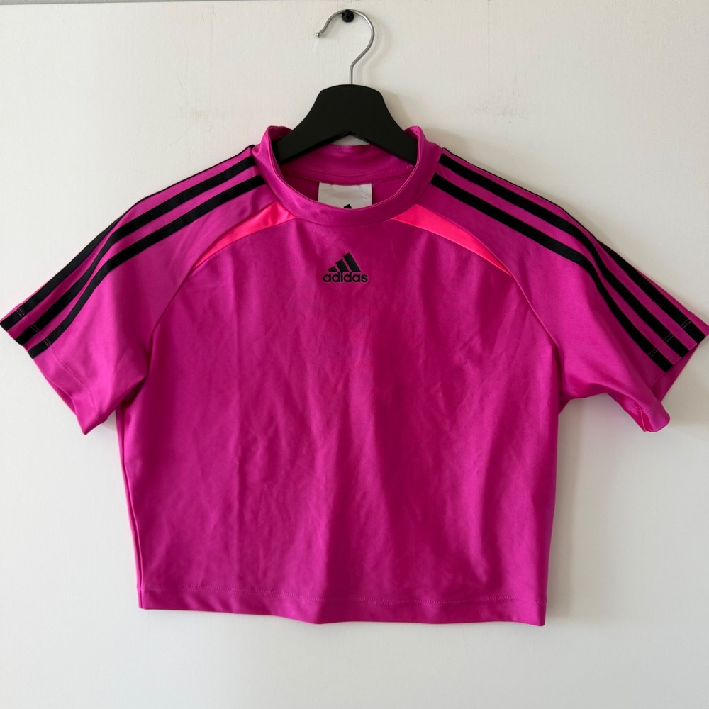 Adidas Womens L Baby Tee Mock Neck Cropped Teamgeist Top JZ8281